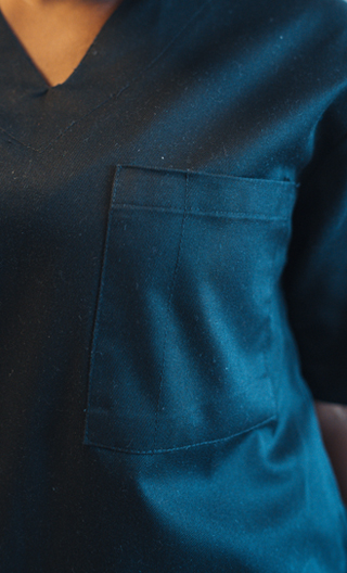 Black Scrub Top - Chest Pocket Detail