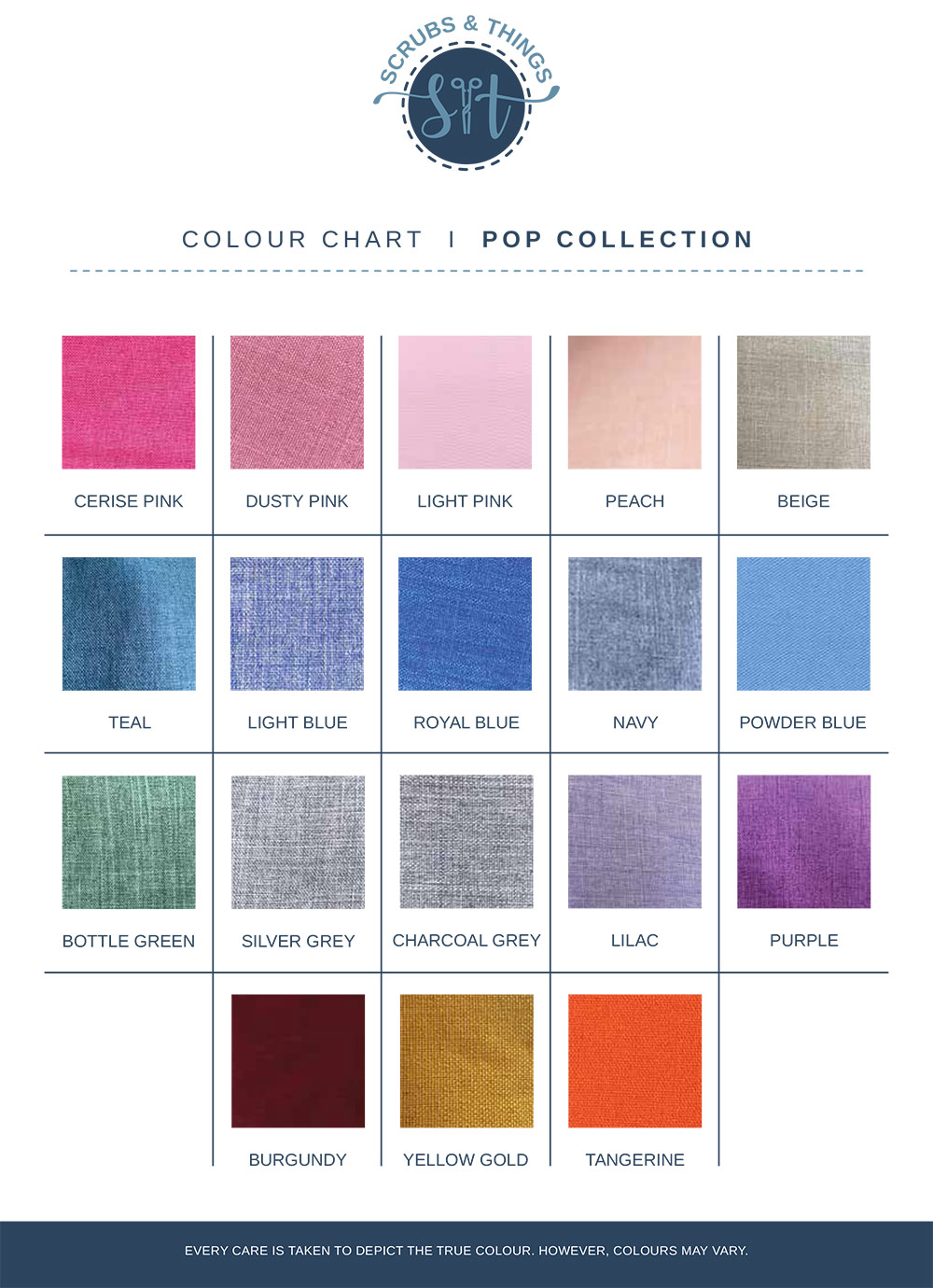 Pop Collection colour chart